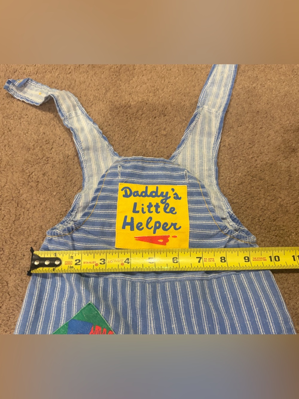 Vintage Daddy’s Little Helper Retro Pinstripe Snap Button Overalls, 12 Months - Picture 10 of 11